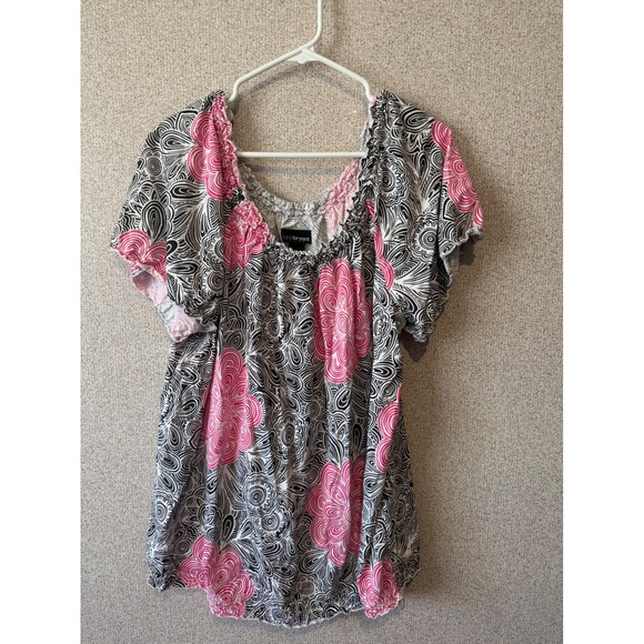Lane Bryant Tops - Lane Bryant Pink Black White Floral Swirl Scoop Neck Top Blouse 18/20W